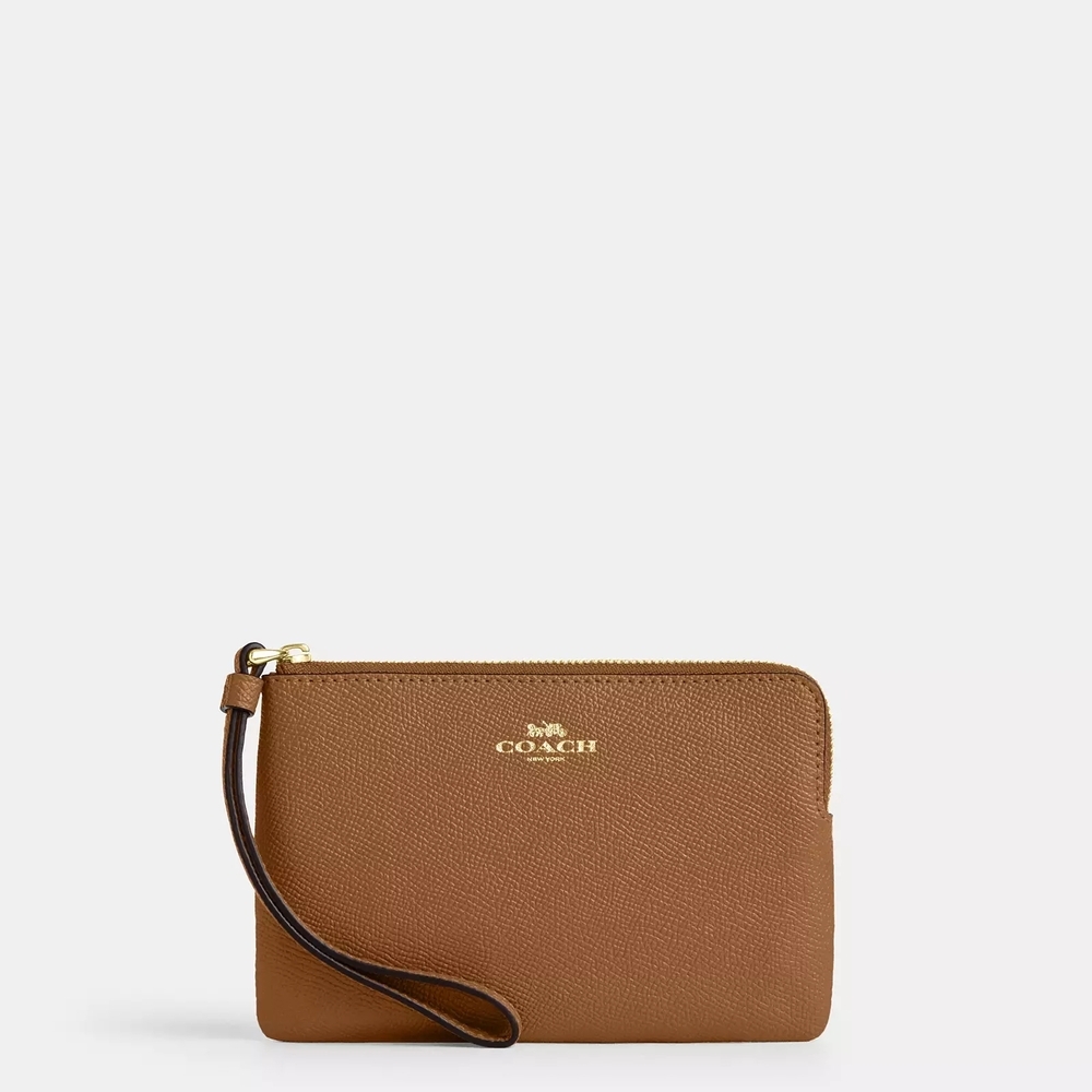 Coach Corner Zip Saddle Brown Pebbled Leather Wristlet